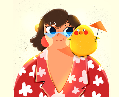 Vacay mood 2d character design chicken commercial design dtiys flat style girl illustration procreate vacation