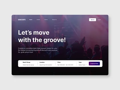 Ticket Concert - Web Landing Page interface design landing page mobile app ticket ticket concert ui ui design ui ux design uiux design web interface web landing page web ui