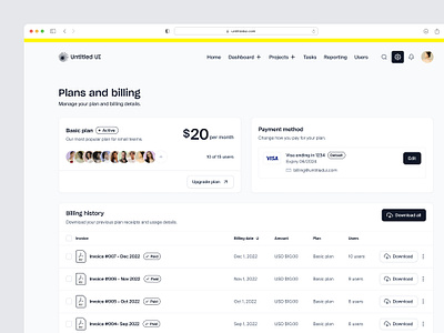 Plans and billing settings — Untitled UI b2b dashboard plans preferences pricing pricing cards pricing plan product design saas settings table tabs ui ui design user interface user interface design ux ux design