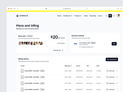 Plans and billing settings — Untitled UI b2b dashboard plans preferences pricing pricing cards pricing plan product design saas settings table tabs ui ui design user interface user interface design ux ux design