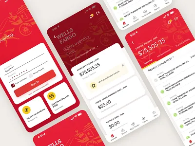 Wells Fargo App Redesign aplication app bank best clean design red redesign ui ux visual wells fargo app redesign wf
