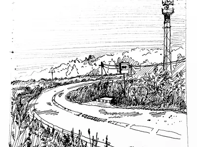 Landscape illustration asphalt road black and white illustration black and white style book illustration country road illustration ink painting landscape landscape illustration pen sketch traditional art