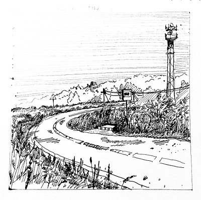 Landscape illustration asphalt road black and white illustration black and white style book illustration country road illustration ink painting landscape landscape illustration pen sketch traditional art