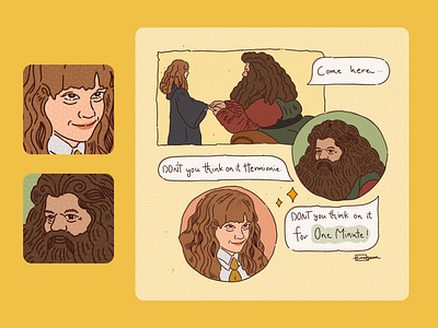 hagrid and hermione great magicians art art nouveau book book illustration cartoon comic comic book cute design digital art eizard emotional harry potter illustration kids book kids illustration lineart magic procreate teenage book