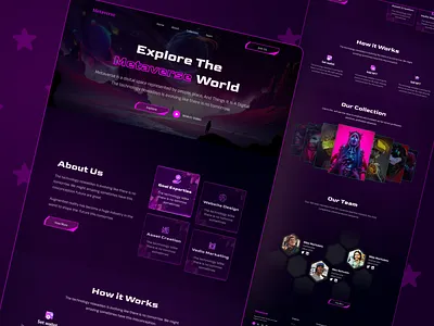 Metaverse Landing Page Design blockchain clean crypto landing page cryptocurrency dark defi landing page marketplace metaverse metaverse landing page nft nfts simple ui uidesign uiux virtual reality vr web design website