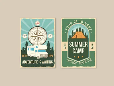 Outdoor Adventure Posters adventure banner camp camping camping tent cemper compass forest logo outdoor poster tent vector