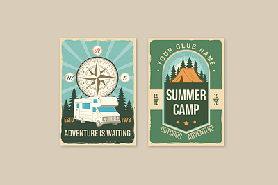 Outdoor Adventure Posters adventure banner camp camping camping tent cemper compass forest logo outdoor poster tent vector