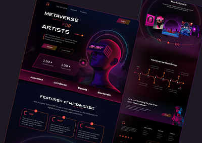 Metaverse Landing Page Design blockchain clean crypto cryptocurrency dark exploration header exploration meme metaverse metaverse landing page nft nfts simple uidesign uiux vr web web design website