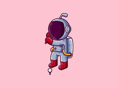 Astronaut Playing Golf astronaut cartoon character cute golf graphic design icon illustration sport vector
