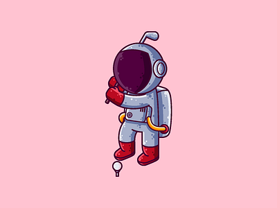 Astronaut Playing Golf astronaut cartoon character cute golf graphic design icon illustration sport vector