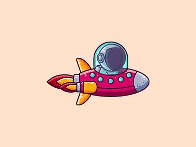 Astronaut Driving Rocket Ship astronaut cartoon character cute graphic design icon illustration rocket space ship vector