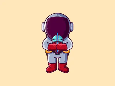 Astronaut Drinking Boba astronaut boba cartoon character cute drink graphic design icon illustration vector