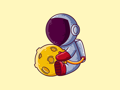 Astronaut Holding Moon astronaut cartoon character cute graphic design icon illustration moon vector