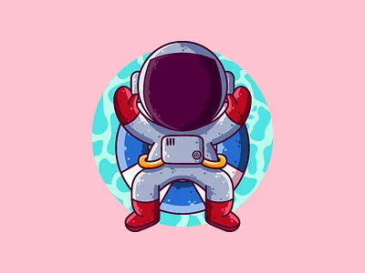Astronaut Relaxing on Donut Ring astronaut cartoon character cute donut ring graphic design icon illustration pool swimming vector
