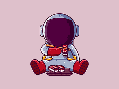 Astronaut Eating Sushi astronaut cartoon character cute fish graphic design icon illustration japanese sushi vector