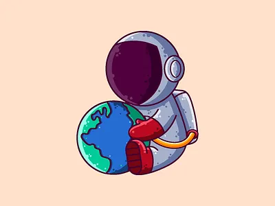 Astronaut Holding Earth astronaut cartoon character cute earth earth day earth hour graphic design icon illustration planet vector