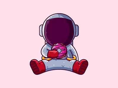 Astronaut Eating Donut astronaut cartoon character cute donut food graphic design icon illustration sweet vector