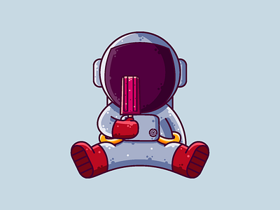 Astronaut Eating Popsicle astronaut cartoon character cute food graphic design ice cream ice stick icon illustration popsicle vector