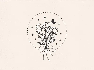Moon Flowers boho celestial design floral flower flowers hand drawn illustration logo magic magical moon moon flower mystical stars tattoo vector
