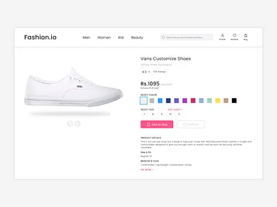 Customize Product app branding clean color customize product dailyui design ecommerce finance illustration logo price product details shoes shop simple size ui ux white