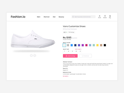 Customize Product app branding clean color customize product dailyui design ecommerce finance illustration logo price product details shoes shop simple size ui ux white