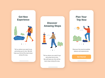 Travel app 2d animation app character design flat illustration lighthouse mobile travel ui vector web