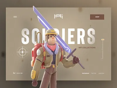 HOBI NFT Collections 🔥🤘 3d cart creative design game header landing page landingpage nft nft collections shop soldier trend ui uidesign uiux web web design web site website