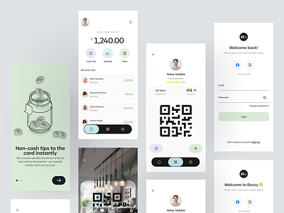 Tips App android app design boro team concept creative app customer dribbble figma ios mobile design onboarding profile profile screen qr code scan qr signup process tipping tips