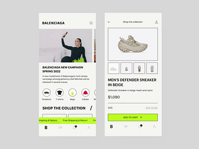 Balenciaga Mobile App Design Concept app app design cart clothes clothing brand app design e-commerce e-commerce app e-shop e-store ecommerce ecommerce app ecommerce mobile mobile mobile app mobile shop store store app