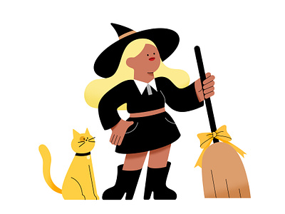 Happy Halloween - 2 animal broom cat character flat girl halloween illustration magic noise pet vector witch wizard woman