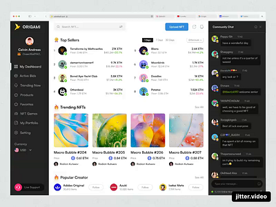 ORIGAMI - Dashboard NFT Marketplace animation bitcoin blockchain crypto wallet cryptoart cryptocurrency dashboard market marketplace nft nft dashboard nft market nft marketplace nftart nfts product design sell ui ux webflow