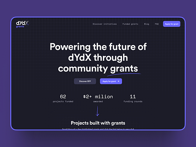 dYdX Grants Program Website crypto design landing page layout ui web web design web3 website