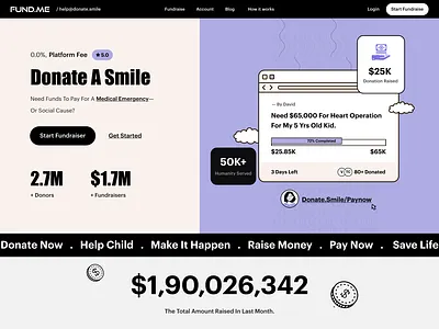 Website Header branding card ui clean clean design design donation donation website fundraiser hero illustration landing page product design typography ui ui ux user experience ux web design web ui website design