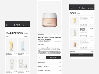 ESPA E-commerce website redesign cosmetics e commerce e commerce design minimalism mobile design mobile ui online shop online store skincare ui design ui ux ux design web design web ui