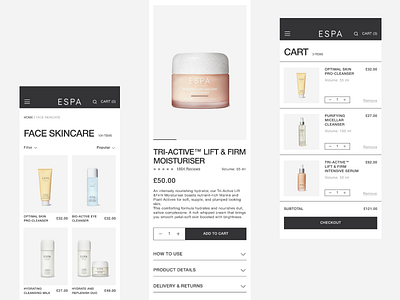 ESPA E-commerce website redesign cosmetics e commerce e commerce design minimalism mobile design mobile ui online shop online store skincare ui design ui ux ux design web design web ui