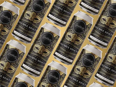 Elusive Stout Label Design for Gratitude Brewing beer beer label beer label design brewery can label design design elusive gratitude label design mask metallic oregon packaging design stout
