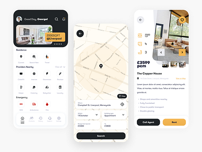 Residential Rental & Services App - Shift airbnb debut directory emergency help home house map rent rental room search service sos travel ui user experience ux yellow pages