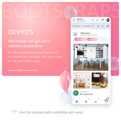 Devices Control AdminUX mobile HTML template UI UX designs. admin app application bootstrap 5 design html 5 mobile app ui ux