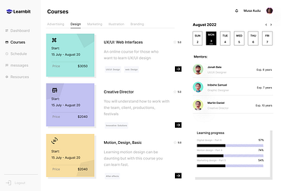 Learnbit Courses Overview app dashboard design learning learningapp mobile ui userinterface ux