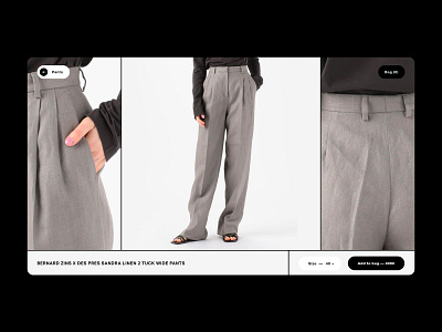 Bernard Zins ・ Product page slider black desktop ecommerce fashion grey minimal product page shop slider trousers ui ux webdesign white