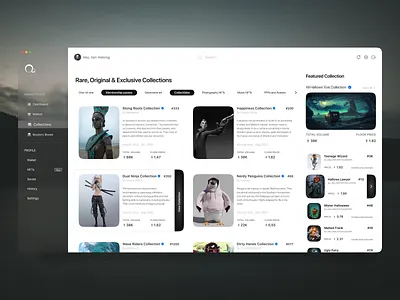 NFT Collections Page cards clean concept crypto glassmorphism layout marketplace modern navigation nft nft collection nft marketplace ui ui design uiux design ux ux design visual identity web design web3