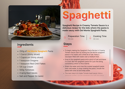 Recipe (Daily UI - 040) dailyui dailyuichallenge delicious design figma food ingredients landing page recipe spaghetti steps ui