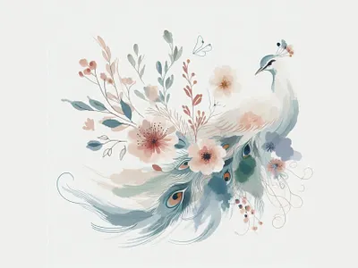 Elegant Floral Peacock Watercolor Illustration majestic peacock illustration