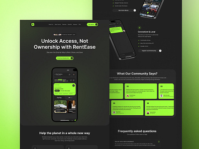 RentEase Sharing Economy Application Landing page app application branding craiglist design e commerce ebay green ios landing page lime logo mobile saas sustainability ui ux uxui web website