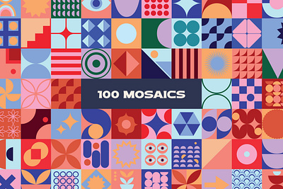 100 MOSAICS [262 Mosaic Geometric Elements] assets colorful design assets geometry illustration mosaic patterns shapes textures vectors