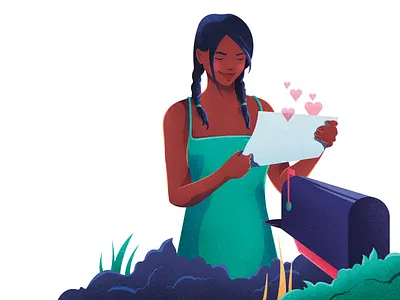 Character Illustration character colors girl illustration inlove letter love mail mailbox noise reading vector
