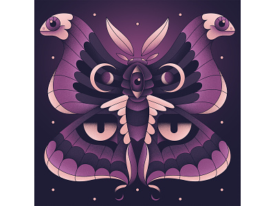 A moth with many faces adobe creepy eyes faces halloween illusion illustration illustrator lifework moon moth muti night photoshop present purple texture vector wings