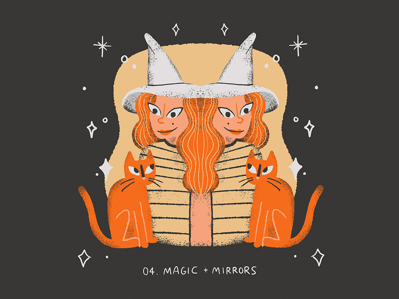 Magic + Mirrors cat cats design doodle halloween halloween cat halloween illustration illustration illustrator mcm mid century spooky spooky cat twitches typography witch witches witchy woman illustration