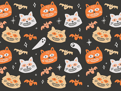 Cats + Bats bat bats cat cats creepy design doodle halloween halloween illustration halloween pattern illustration illustrator pattern design pattern illustration spooky surface design