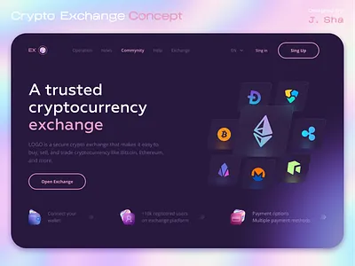 Crypto Exchange 💸 branding crypto crypto concept crypto exchange crypto project cryptocurrency dark palette design exchange gradient graphic design holographic holographic texture illustration isometry perspective ui ux web web design